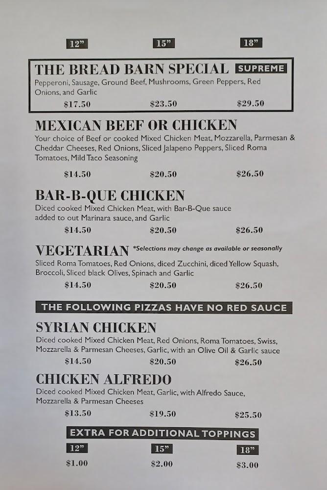 The Bread Barn Pizzeria Menu image 2